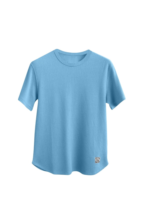 Men's Waffle Knit T-Shirts Casual Short Sleeve Crewneck Tshirt Casual Plain Summer Tops Soft Basic Tees Blue M