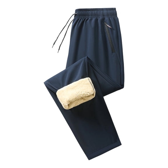 LMOIPLI Men's Warm Fleece Pants Casual Versatile Sanitary Pants Thick Elastic Waist Drawstring Three Pockets Sportswear Cold Weather Outdoor Activities Blue S