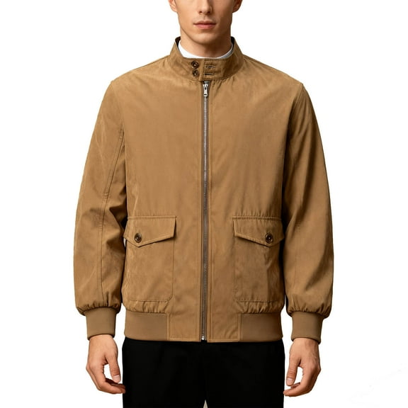 LMOIPLI Men's Workwear Zipper Coat Lightweight Stand Collar Solid Color Jacket Outdoor Athletic Casual Travel Jacket with Pocket Brown XXXL