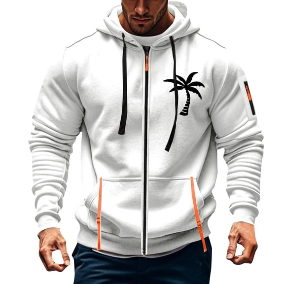 LMOIPLI Men's Zipper Hooded Cargo Jacket Casual Outdoor Lightweight Utility Jacket Fall Winter Fashion Outerwear Loose Coats White XXL