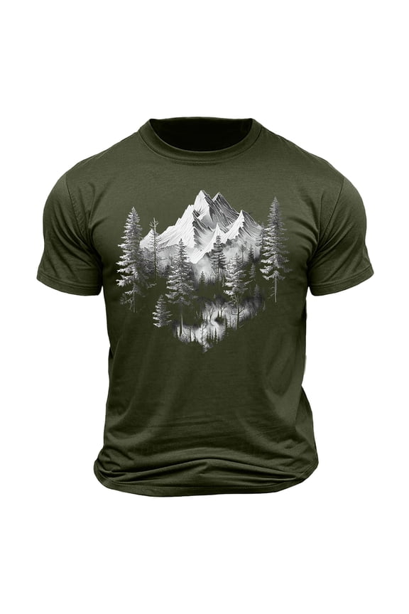 Mens Adventure Graphic T Shirt Short Sleeve Outdoor Hiking Fashionable Crew Neck Nature Themed Casual Tee Green L