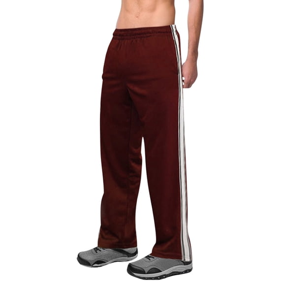 LMOIPLI Mens Athletic Pants Open Bottom Loose Straight Leg Sweatpants Elastic Waist Striped Track Pants Joggers with Pockets Wine S
