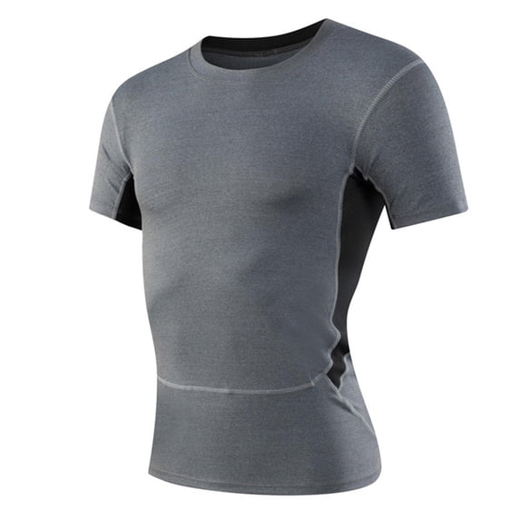 LMOIPLI Mens Athletic Short Sleeve Stretch Compression Shirts Performance T-Shirt Running Workout Tops Quick Dry Baselayer Gray S