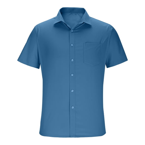 LMOIPLI Mens Button Down Short Sleeve Shirt Casual Button Up Dress Shirts Beach Summer Solid Color Tops with Pocket Blue 47