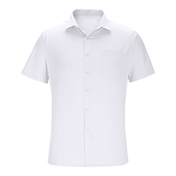 LMOIPLI Mens Button Down Short Sleeve Shirt Casual Button Up Dress Shirts Beach Summer Solid Color Tops with Pocket White 45