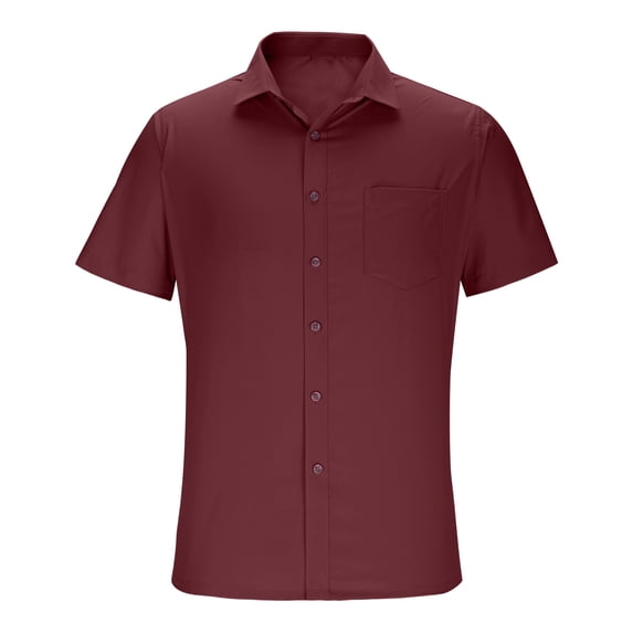 LMOIPLI Mens Button Down Short Sleeve Shirt Casual Button Up Dress Shirts Beach Summer Solid Color Tops with Pocket Wine 47