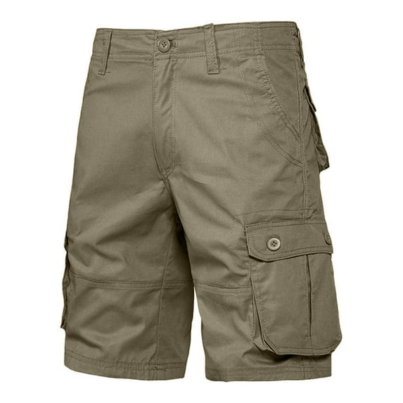 LMOIPLI Mens Cargo Cotton Shorts Durable Workwear Stretch Waist Outdoor Utility Pockets Casual Summer Hiking Shorts Yellow L