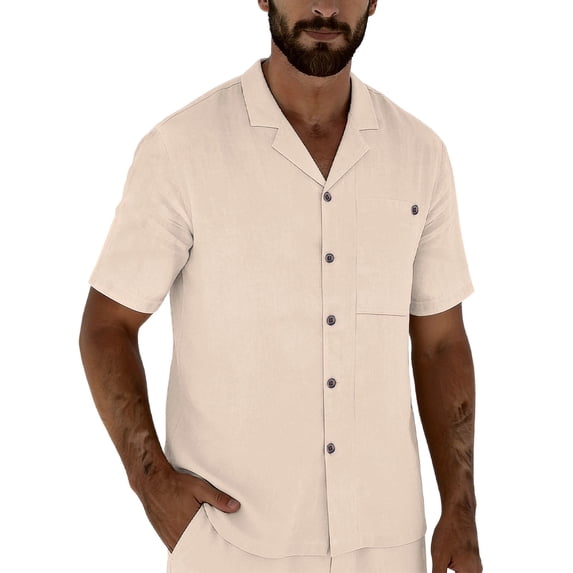 LMOIPLI Mens Cotton Linen Button Down Shirt Casual Short Sleeve Spread Collar Summer Beach Dress Shirts Lightweight Work Shirts Khaki XXXL