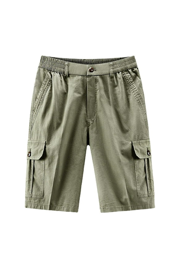 Mens Cotton Shorts Cargo Stretch Waist Work Shorts Lightweight Workout Athletic Shorts Summer Hiking Shorts with Pockets Khaki XXXXL