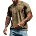 thumbnail image 1 of LMOIPLI Mens Distressed Henley Shirts Washed T-Shirts Short Sleeve Tee Regular Fit Shirts Casual Button Vintage Top Khaki L, 1 of 9