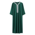 thumbnail image 1 of LMOIPLI Mens Embroidery Moroccan Thobe Men Muslim Mogadishu Djellaba Robe Islamic Jubba Prayer Kaftan Islamic Arabic Abaya Green M, 1 of 5