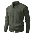 thumbnail image 1 of LMOIPLI Mens Full Zipper Cardigan Coats Casual Stand Collar Textured Zip Jackets Ribbed Knit Long Sleeve Chunky Sweater Brown XS, 1 of 2