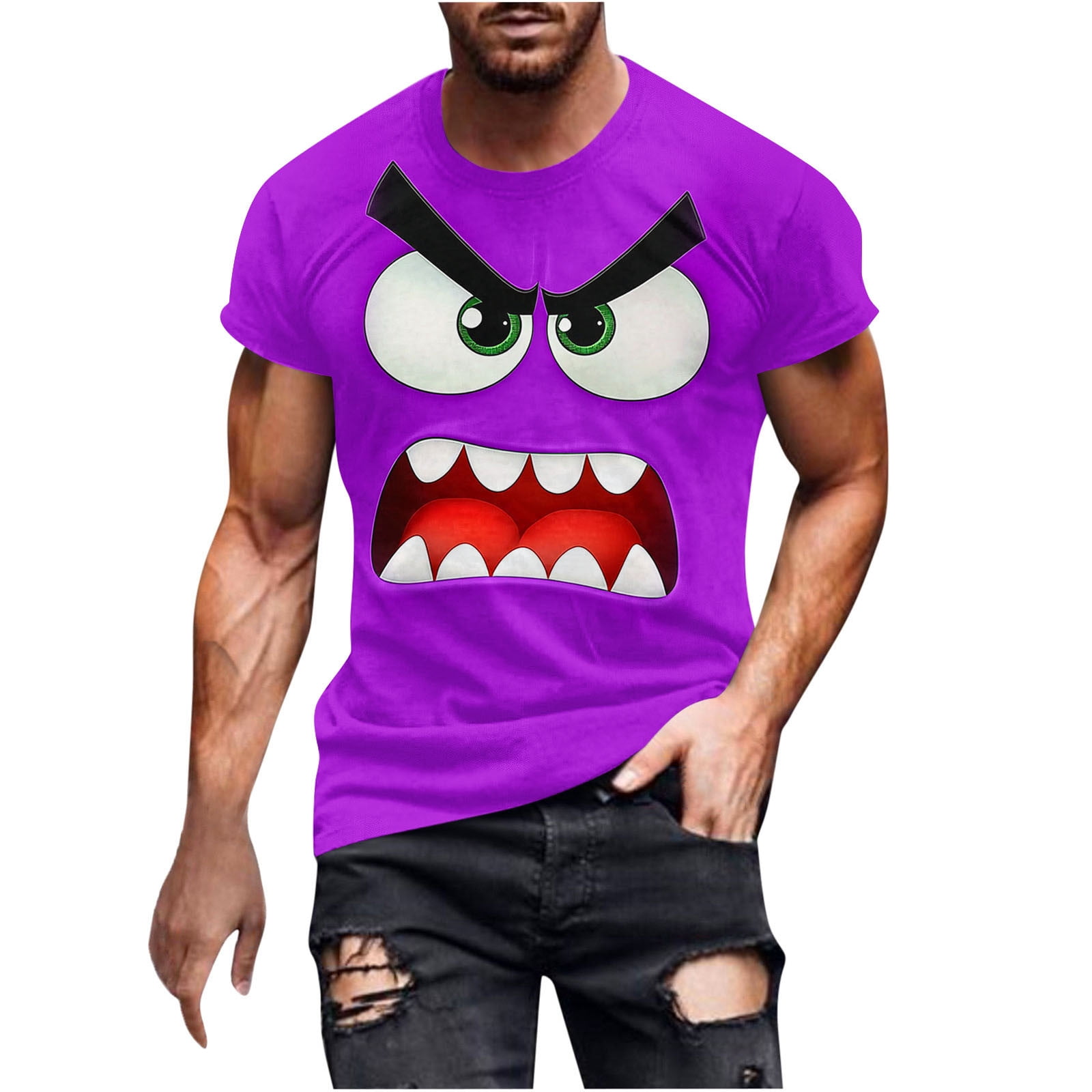 LMOIPLI Mens Funny Cartoon Face Graphic T-Shirt Short Sleeve Crew Neck ...