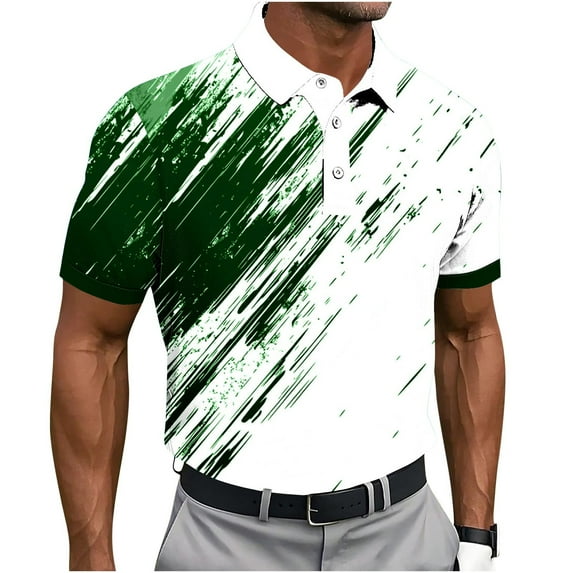 LMOIPLI Mens Golf Shirt Trendy Color Block Short Sleeve Turndown Collar Tshirts Moisture Wicking Quick-Dry Tennis Tops Workout Basic Tee Green M