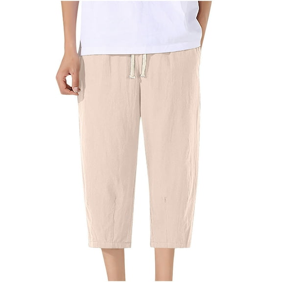 LMOIPLI Mens Harem Capri Pants Baggy Drawstring Elastic Waist Yoga Beach Pants Summer Solid Color Cropped Pants with Pockets Khaki M