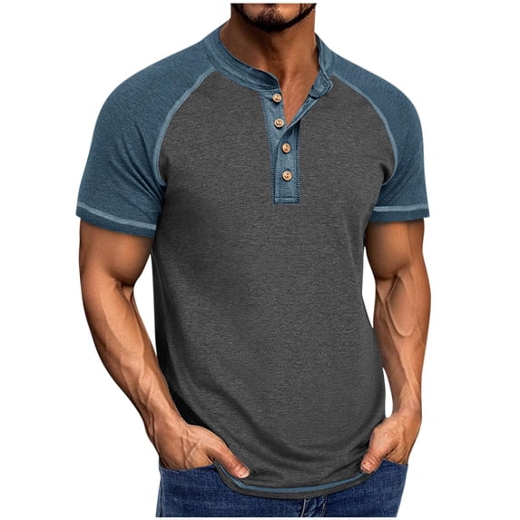 LMOIPLI Mens Henley Shirts Short Sleeve Casual Button Basic Slim Fit T-Shirts Summer Lightweight Pullover Tee Shirts Dark Gray XXL