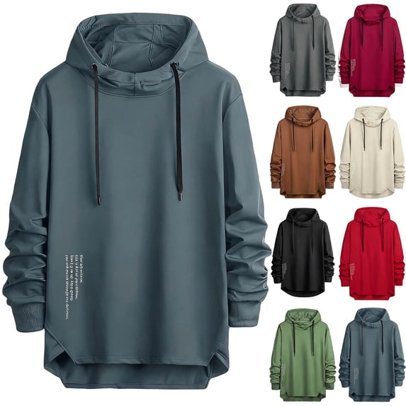 LMOIPLI Mens Loose Hoodie Drawstring Sweatshirt Lightweight Long Sleeve Casual Workout Running Solid Color Sweatshirt Gray XXL