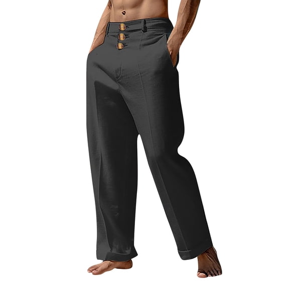 LMOIPLI Mens Palazzo Pants Solid Casual Dressy High Wasited Wide Leg Botton Pants Business Work Comfy Outfits with Pockets Black XL