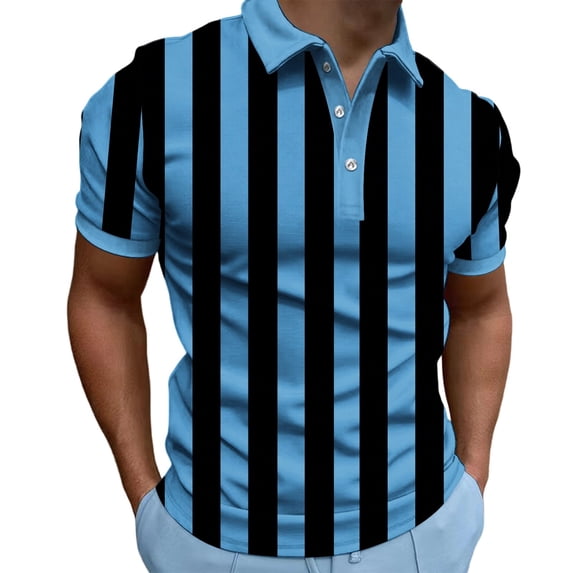 LMOIPLI Mens Plus Size Shirt Striped Color Block Golf Shirts Turndown Collar Button Short Sleeve Loose Fit Sports Tops Blue XXXL