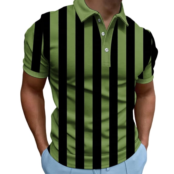LMOIPLI Mens Plus Size Shirt Striped Color Block Golf Shirts Turndown Collar Button Short Sleeve Loose Fit Sports Tops Green XL