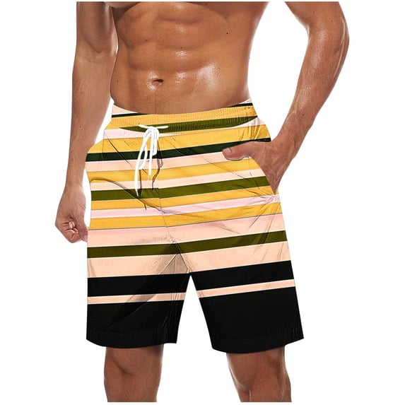 LMOIPLI Mens Print Quick Dry Beach Board Shorts Elastic Waist Drawstring Casual Fashion Short Pants with Pocket Yellow XXXXL