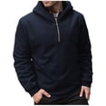 thumbnail image 1 of LMOIPLI Mens Quarter Zip Fall Winter Casual Hoodie Sweatshirt Solid Color Long Sleeve Drawstring Pullover Top Clothing Navy S, 1 of 9