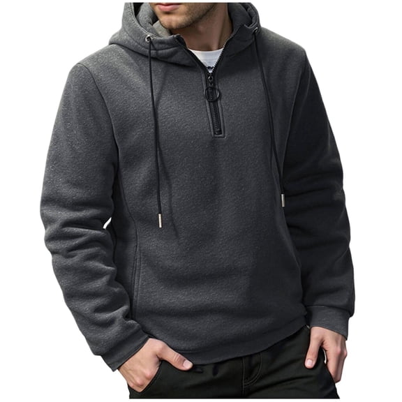 LMOIPLI Mens Quarter Zip Hoodie Fall Winter Casual Sweatshirt Solid Color Long Sleeve Drawstring Pullover Top Clothing Dark Gray S