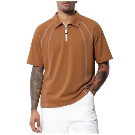 LMOIPLI Mens Quarter Zip Short Sleeve Shirt with Raglan Stitching Quick Dry Athletic Top for Golf Tennis and Casual Activities Brown XXXXL