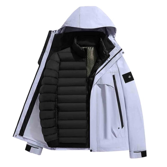 LMOIPLI Mens Quilted Puffer Jacket With Detachable Liner Zipper Hooded Jacket Warm Winter Coat Windproof Thickened Outwear Purple XXXXL