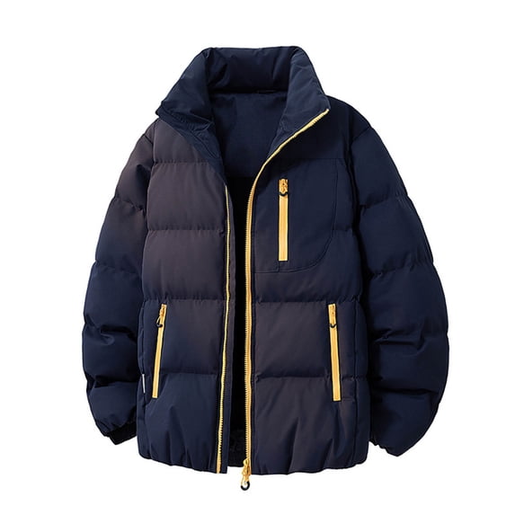 LMOIPLI Mens Quilted Thicken Zipper Jackets Stand Collar Casual Long Sleeve Solid Color Coats Winter Warm Trendy Loose Coat with Pocket Blue S