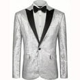 thumbnail image 1 of LMOIPLI Mens Sequin Suit Jacket Shiny Blazer One Button Sparkly Glitter Formal Tuxedo for Wedding Party Prom Dinner Silver S, 1 of 3