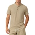 thumbnail image 1 of LMOIPLI Mens Short Sleeve Mandarin Collar Henley Shirt Soft Breathable Casual Top for Daily and Business Casual Wear Beige XXXL, 1 of 5