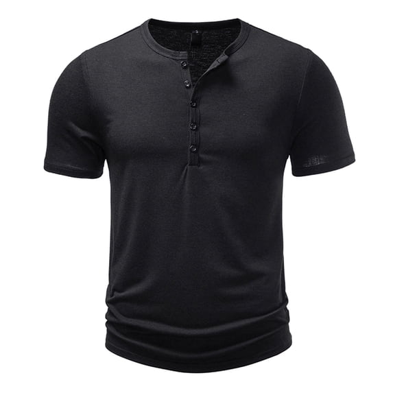 LMOIPLI Mens Slim Fit Henley T Shirt with Button Placket Soft Breathable Cotton Blend Short Sleeve Tee for Casual Daily Wear Black S