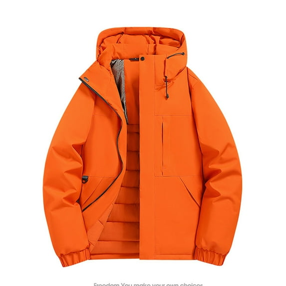 LMOIPLI Mens Softshell Hooded Thicken Jacket Waterproof Windproof Insulated Winter Warm Zip Coat Winter Casual Fashion Outerwear with Pockets Orange XL