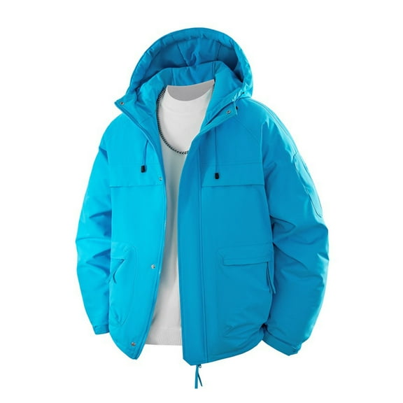 LMOIPLI Mens Softshell Hooded Thicken Jacket Waterproof Windproof Insulated Winter Warm Zip Coat Winter Casual Fashion Outerwear with Pockets Blue XL