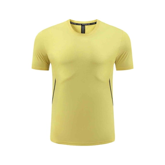 LMOIPLI Mens Solid Color Outdoor Quick-Dry Sports T-Shirt Casual Breathable Loose Fit Training Moisture Wicking Running Gym Short Sleeve Crew Neck Top Yellow M