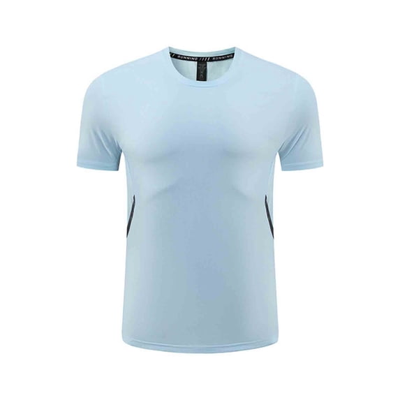 LMOIPLI Mens Solid Color Outdoor Quick-Dry Sports T-Shirt Casual Breathable Loose Fit Training Moisture Wicking Running Gym Short Sleeve Crew Neck Top Light Blue XL