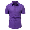 thumbnail image 1 of LMOIPLI Mens Stylish Patchwork Short Sleeve Dress Shirts Slim Fit Stretch Button Down Summer Business Casual Shirts Purple L, 1 of 6