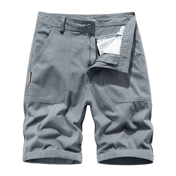 LMOIPLI Mens Summer Cotton Shorts Drawstring Stretch Waist Solid Lightweight Cargo Shorts with Multi Pockets Gray L