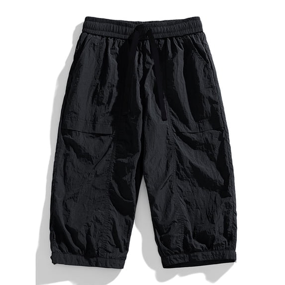 LMOIPLI Mens Summer Quick Dry Long Shorts Capri Pants Elastic Waist Below Knee 3/4 Relaxed Fit Light Weight Casual Shorts Black XXXXL