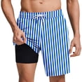 thumbnail image 1 of LMOIPLI Mens Swim Trunks Plus Size 2 in 1 Compression Liner Striped Swimwears High Elastic Waist Vacation Drawstring Bathing Suit Light Blue XL, 1 of 6