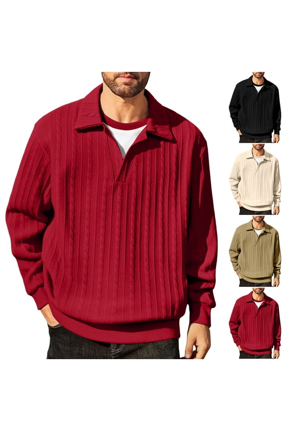 Mens Textured Sweaters Long Sleeve Collared V Neck Knit Dress Shirt Lightweight Casual Pullover Sweatshirt Khaki XXXXL