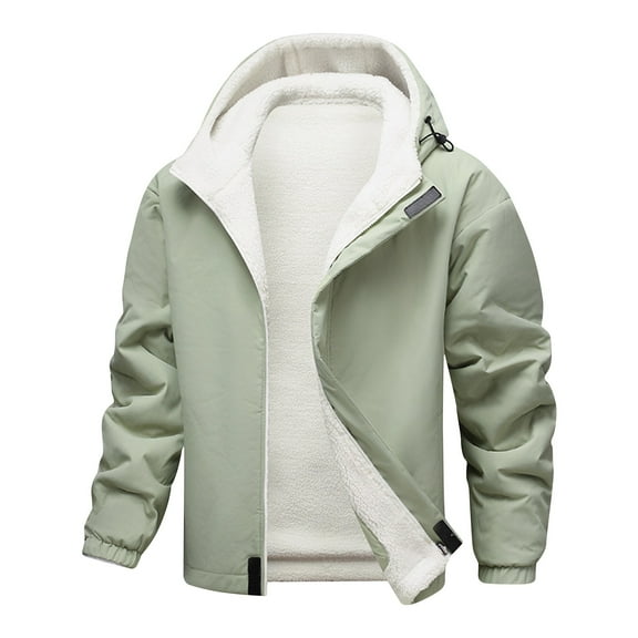 LMOIPLI Mens Thicken Hooded Reversible Coat Full Zip Color Block Warm Long Sleeve Jackets Fall Winter Loose Coats with Pockets Green S