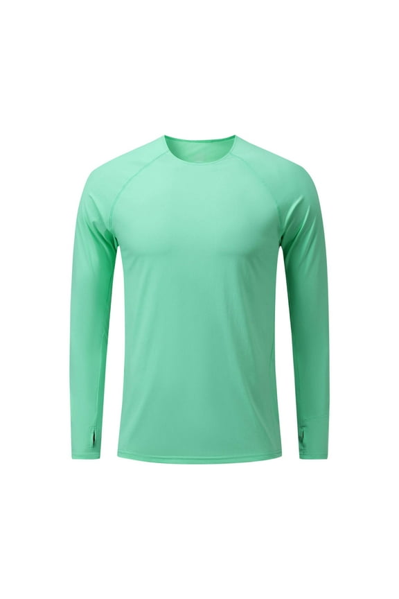Mens UPF 50+ Sun Protection Long Sleeve Shirts Quick Dry Breathable Rash Guard Lightweight UV Resistant Fishing Hiking Running Tops Green S