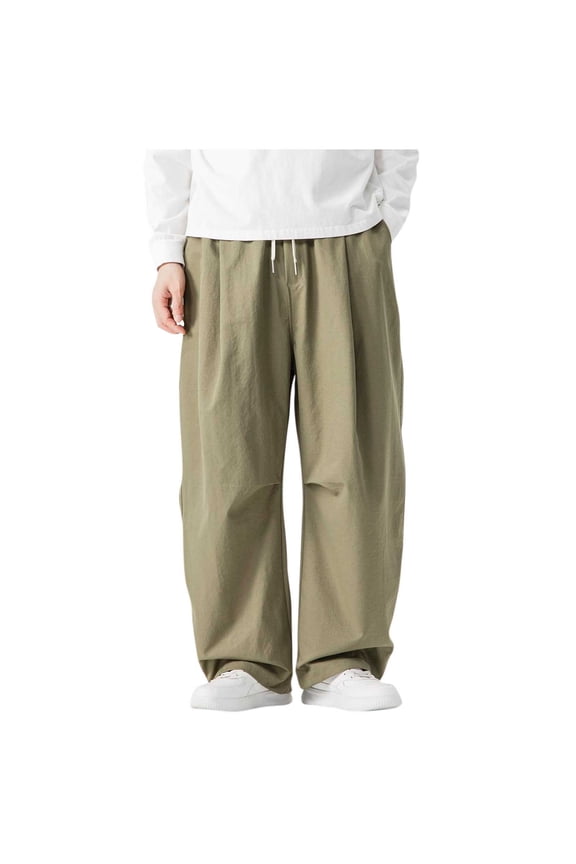 Mens Ultra Loose Hip Hop Street Fashion Pants Elastic Waistband Drawstring Wide Leg Cargo Pant Baggy Harem Pant Green L