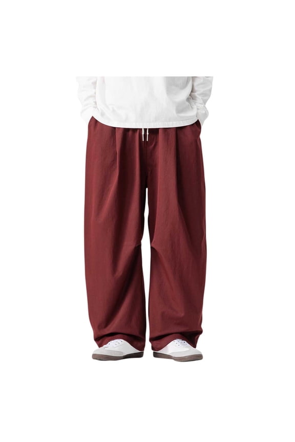 Mens Ultra Loose Hip Hop Street Fashion Pants Elastic Waistband Drawstring Wide Leg Cargo Pant Baggy Harem Pant Wine XXL