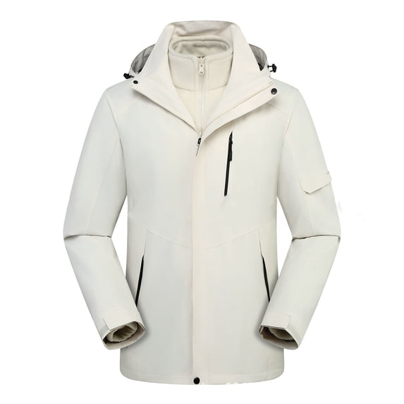 LMOIPLI Mens Waterproof Hooded Jacket Windproof Insulated Winter Warm Zip Coat Casual Fashion Detachable Hiking Outdoor Outerwear with Pockets White M