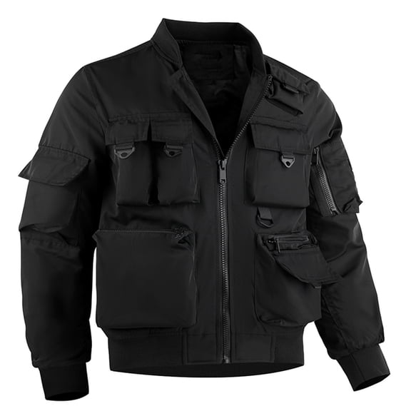LMOIPLI Mens Waterproof Zipper Cargo Jacket Casual Solid Long Sleeve Windbreaker Bomber Coat with Multi Pockets Black XXXL