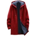thumbnail image 1 of LMOIPLI Mens Windbreaker Hooded Coats Fall Winter Sweater Jackets Casual Knitted Cardigan Fleece Lined Full Zip Coat Long Jacket Red XXXL, 1 of 5