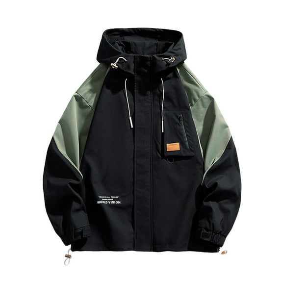 LMOIPLI Mens Windproof Hooded Zipper Jackets Color Block Lightweight Casual Coats for Outdoor Hiking Plus Size Coat Black XXXXL